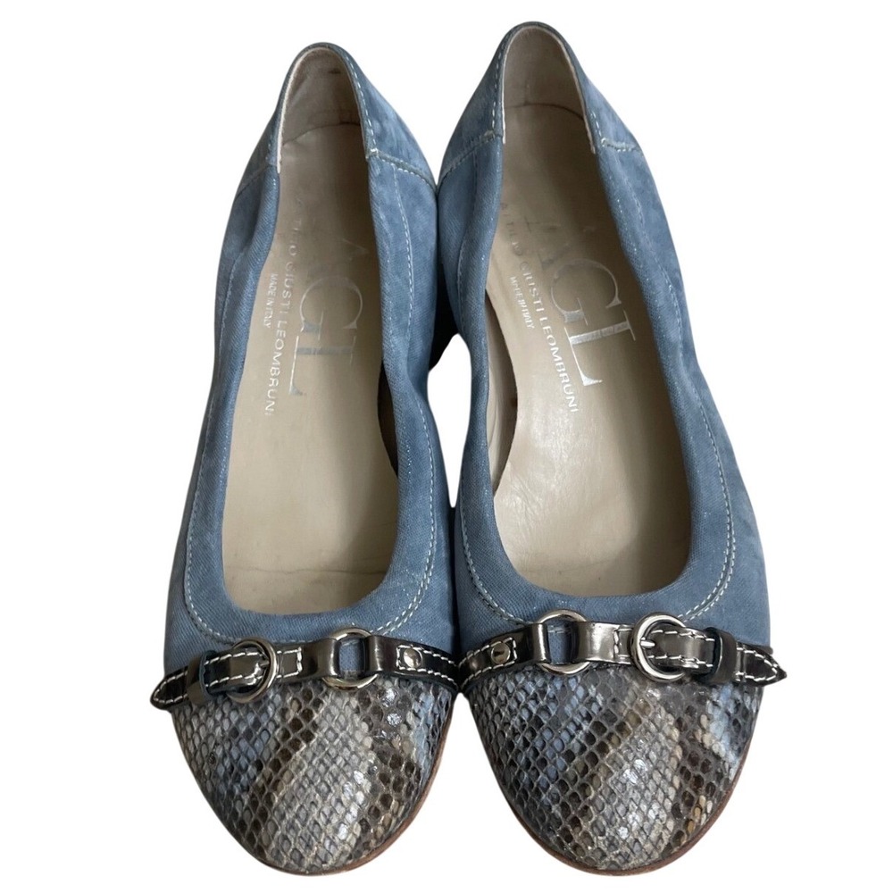 AGL Attilio Giusti Leombruni Blue Suede Sz 7.5 Buckle Ballet Flats 37.5 Italy